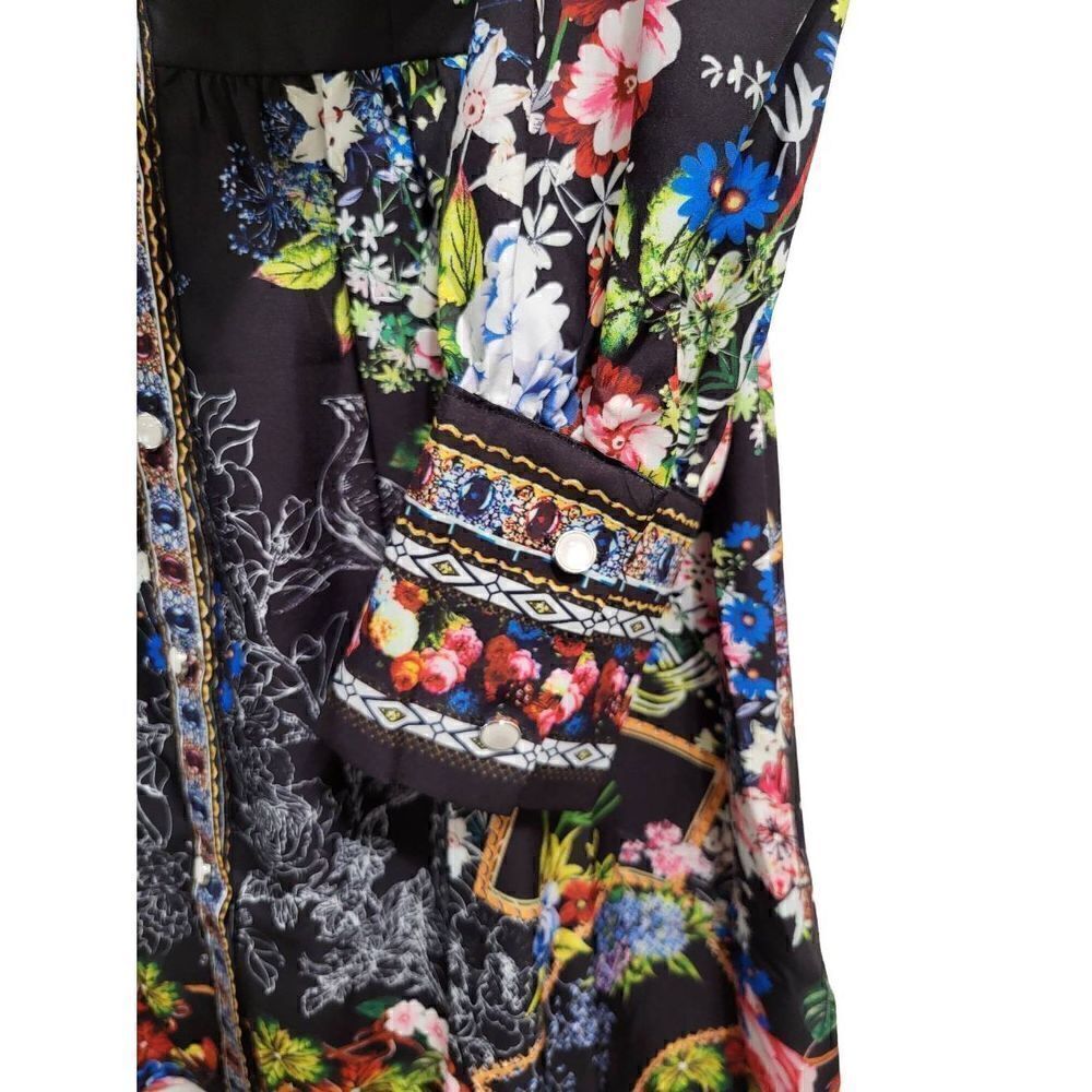 Floral Printed Mock Neck Long Sleeve Button Casual Shirt Dress - Picture 4 of 12